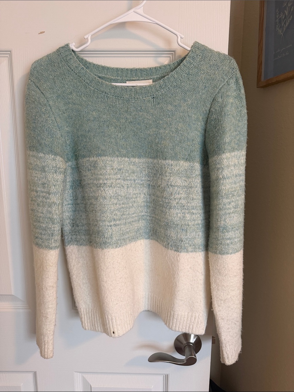 Striped Crewneck Sweater in Mint and Cream